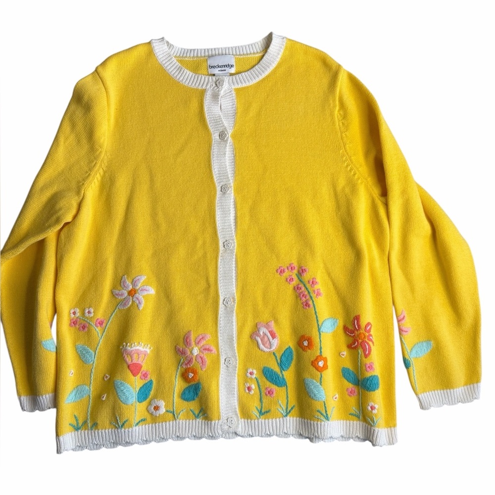 Breckenridge 1X‎ Woman’s Yellow Floral Embroidered Cardigan